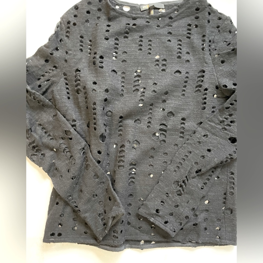 Maje Felt top with intentional staggered holes Maje black top size 1